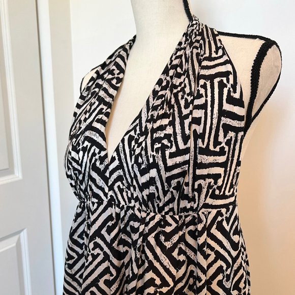 Kay Unger Halter Maxi Sundress 10 Black and White Silk - Picture 5 of 16
